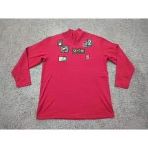 Vintage Karen Scott Turtleneck Shirt Medium Red Long Sleeve‎ Christmas Patches